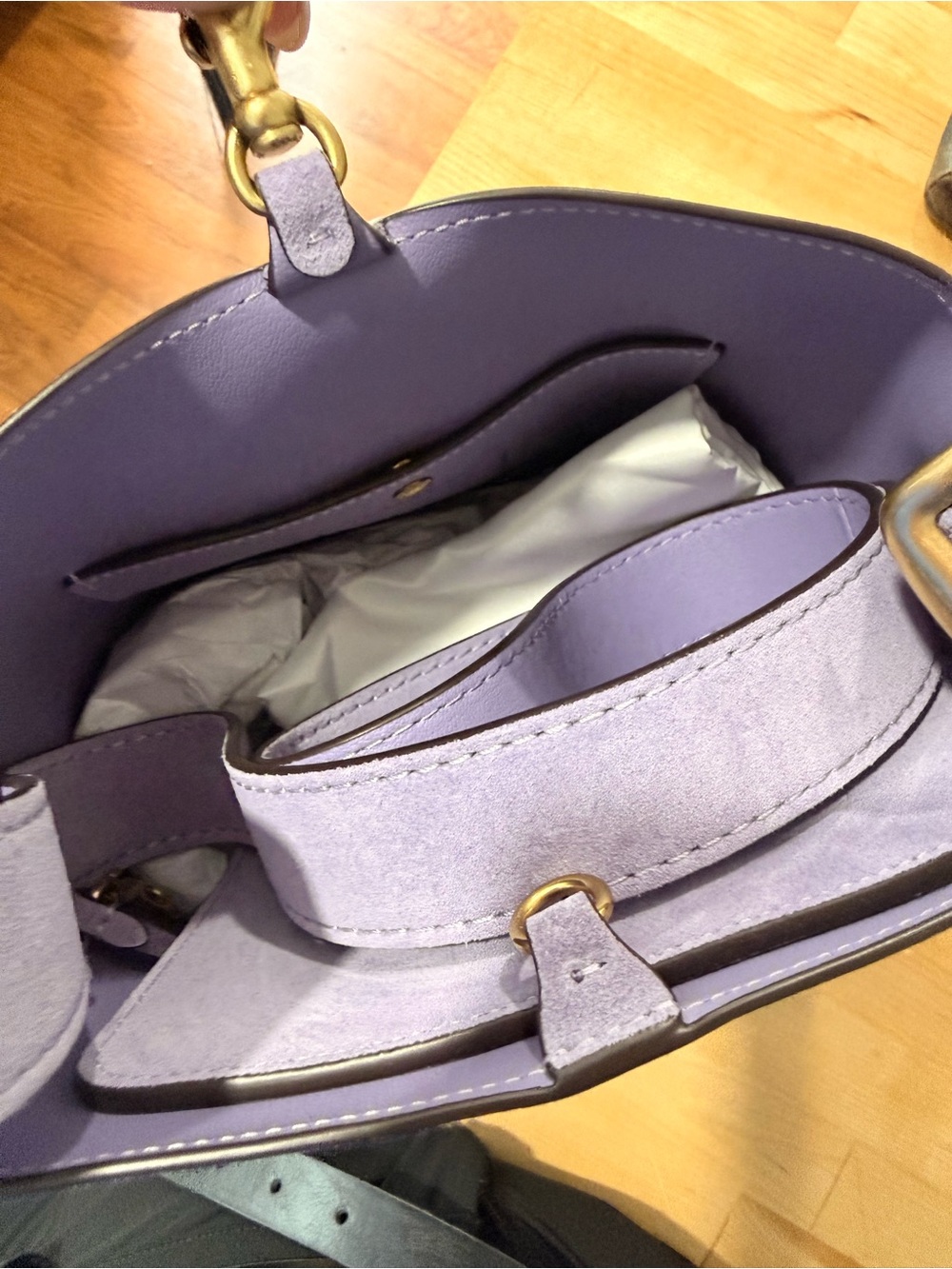 Coach Lavender Suede Bucket Shoulder Bag with Gold Hardware - Picture 4 of 5